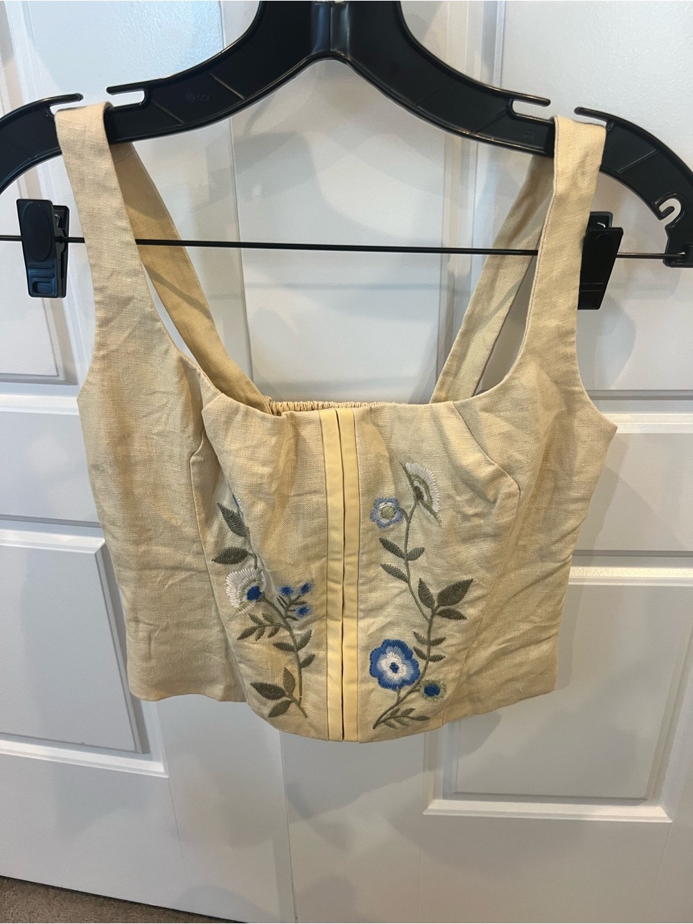 Reformation Juliet Yellow Linen Embroidered Floral Skirt Set - Picture 3 of 8